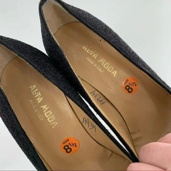 Alta Moda heels sz 8.5 charcoal gray chunky square toe 90s Y2k holiday vintage - Picture 11 of 13